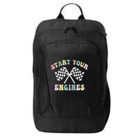 Start Your Engines Groovy Checkered Flag Retro Racing City Backpack