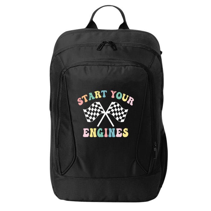Start Your Engines Groovy Checkered Flag Retro Racing City Backpack
