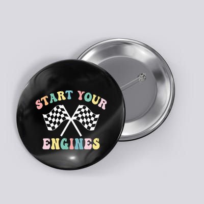 Start Your Engines Groovy Checkered Flag Retro Racing Button