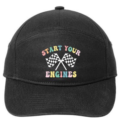 Start Your Engines Groovy Checkered Flag Retro Racing 7-Panel Snapback Hat