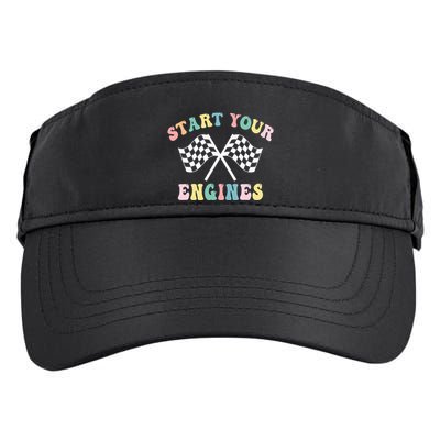 Start Your Engines Groovy Checkered Flag Retro Racing Adult Drive Performance Visor