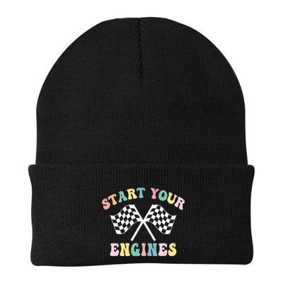 Start Your Engines Groovy Checkered Flag Retro Racing Beanie