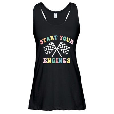 Start Your Engines Groovy Checkered Flag Retro Racing Ladies Essential Flowy Tank