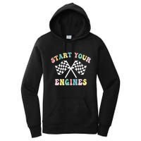 Start Your Engines Groovy Checkered Flag Retro Racing Women's Pullover Hoodie