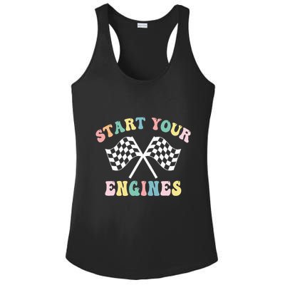 Start Your Engines Groovy Checkered Flag Retro Racing Ladies PosiCharge Competitor Racerback Tank