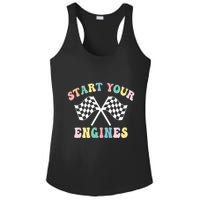 Start Your Engines Groovy Checkered Flag Retro Racing Ladies PosiCharge Competitor Racerback Tank