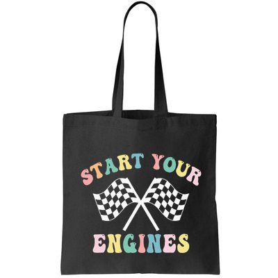 Start Your Engines Groovy Checkered Flag Retro Racing Bag