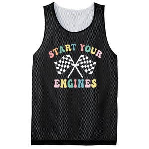 Start Your Engines Groovy Checkered Flag Retro Racing Mesh Reversible Basketball Jersey Tank