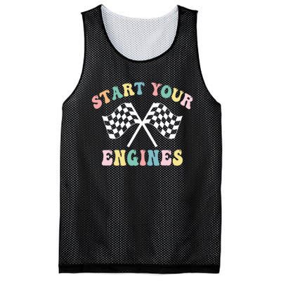 Start Your Engines Groovy Checkered Flag Retro Racing Mesh Reversible Basketball Jersey Tank