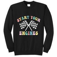 Start Your Engines Groovy Checkered Flag Retro Racing Tall Sweatshirt