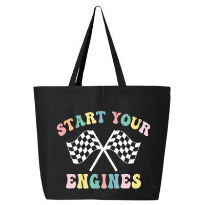 Start Your Engines Groovy Checkered Flag Retro Racing 25L Jumbo Tote