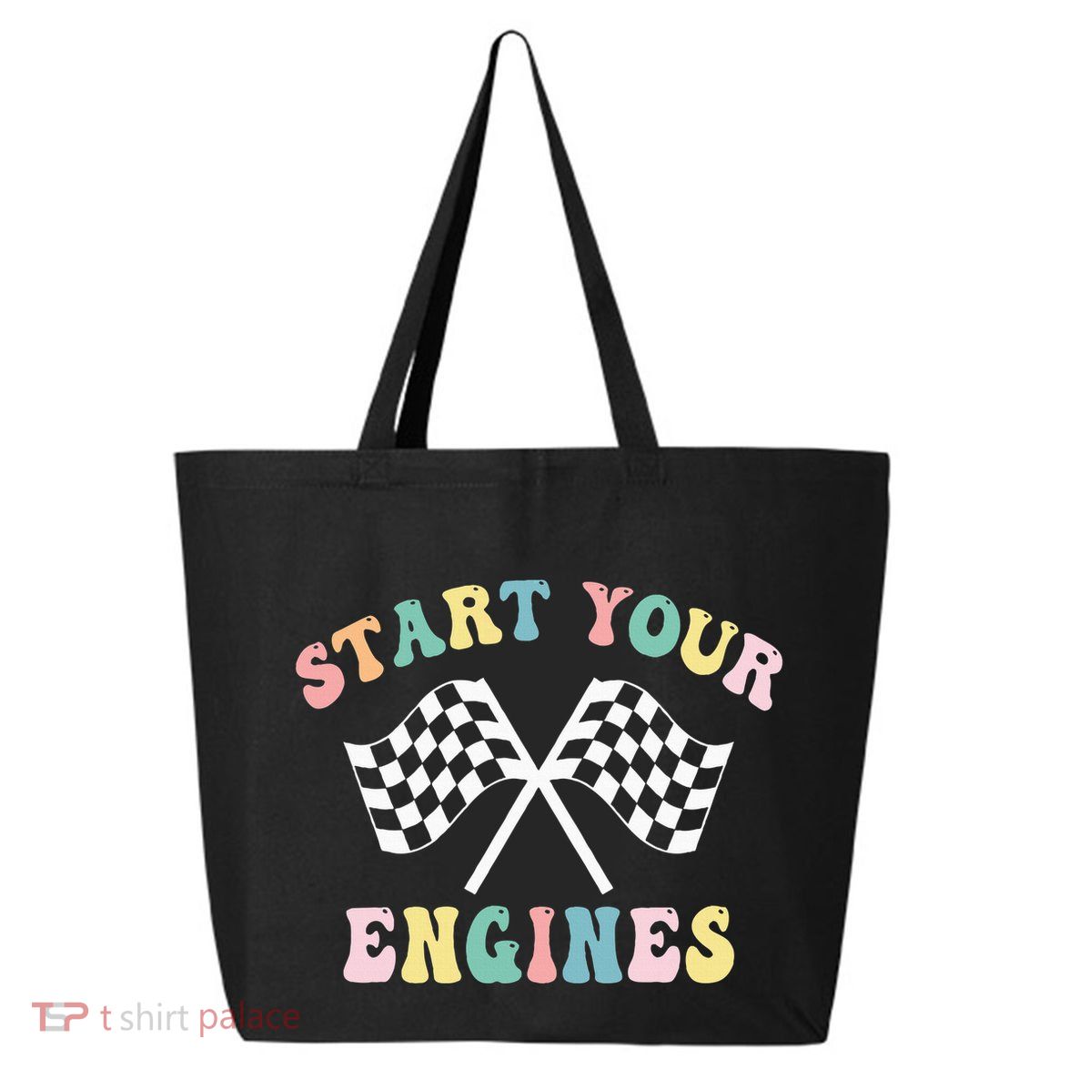 Start Your Engines Groovy Checkered Flag Retro Racing 25L Jumbo Tote