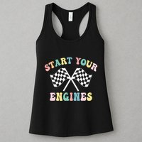 Start Your Engines Groovy Checkered Flag Retro Racing Womens Tank Top