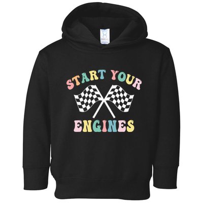 Start Your Engines Groovy Checkered Flag Retro Racing Toddler Hoodie
