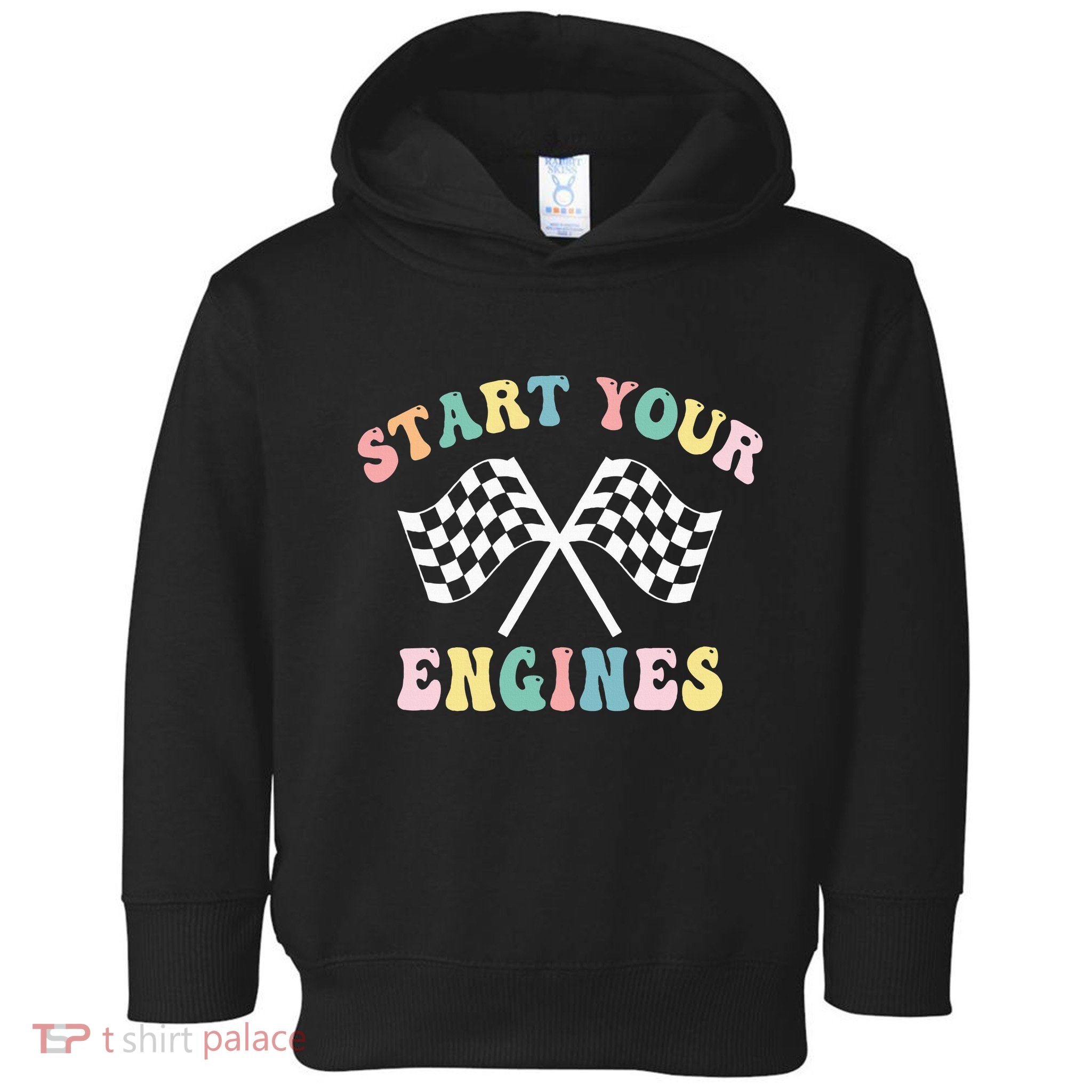 Start Your Engines Groovy Checkered Flag Retro Racing Toddler Hoodie