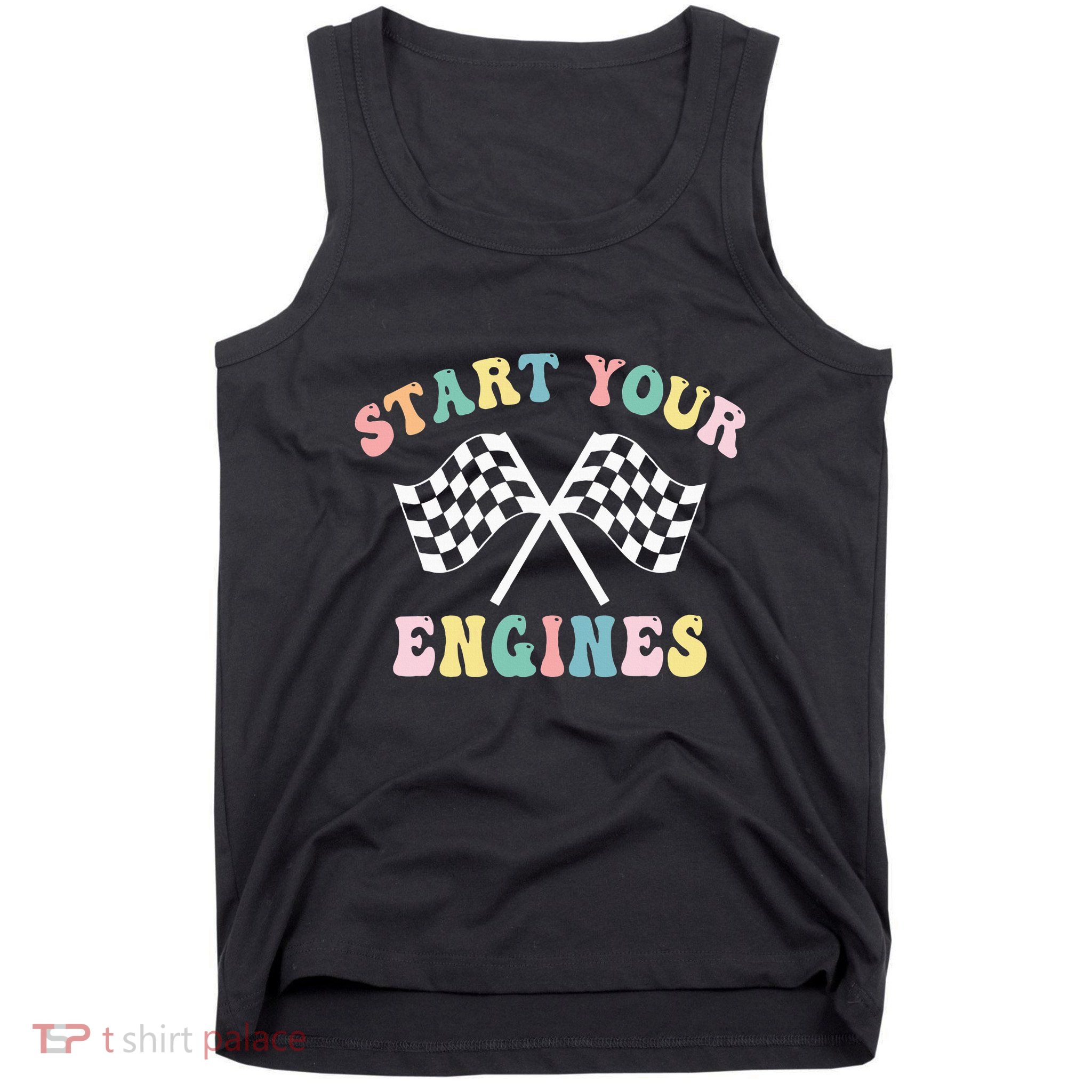 Start Your Engines Groovy Checkered Flag Retro Racing Tank Top