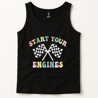 Start Your Engines Groovy Checkered Flag Retro Racing Tank Top