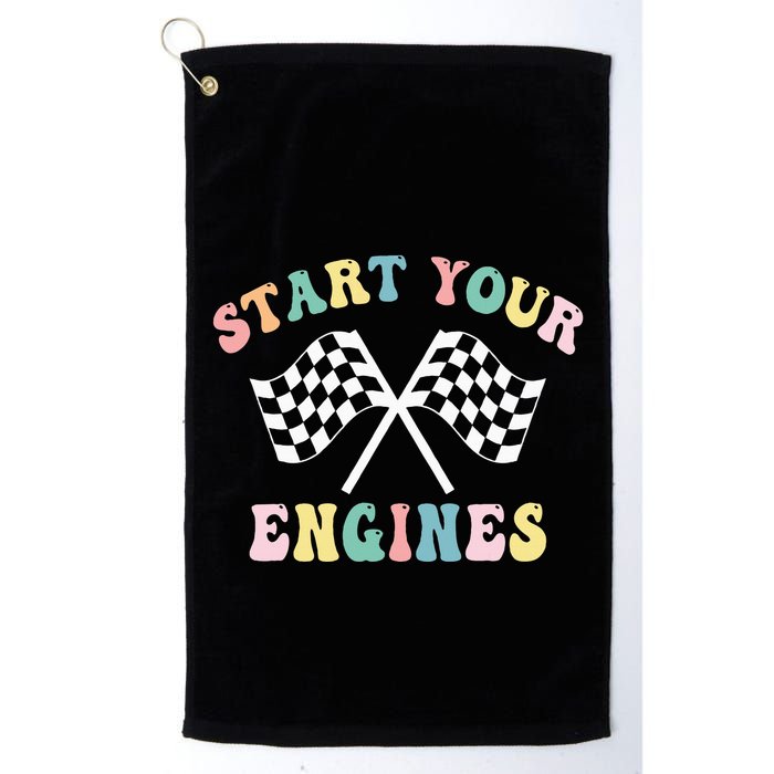 Start Your Engines Groovy Checkered Flag Retro Racing Golf Towel