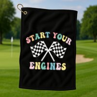 Start Your Engines Groovy Checkered Flag Retro Racing Golf Towel