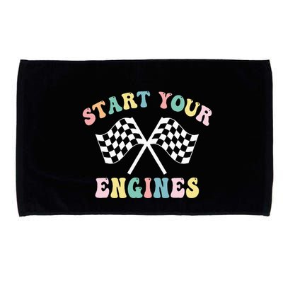 Start Your Engines Groovy Checkered Flag Retro Racing Microfiber Hand Towel