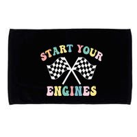 Start Your Engines Groovy Checkered Flag Retro Racing Microfiber Hand Towel