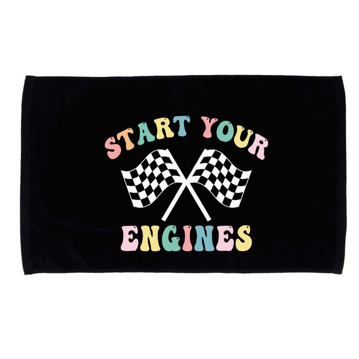 Start Your Engines Groovy Checkered Flag Retro Racing Microfiber Hand Towel