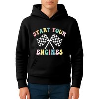 Start Your Engines Groovy Checkered Flag Retro Racing Kids Hoodie