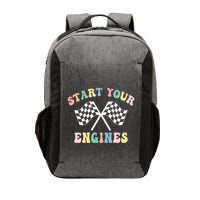 Start Your Engines Groovy Checkered Flag Retro Racing Vector Backpack
