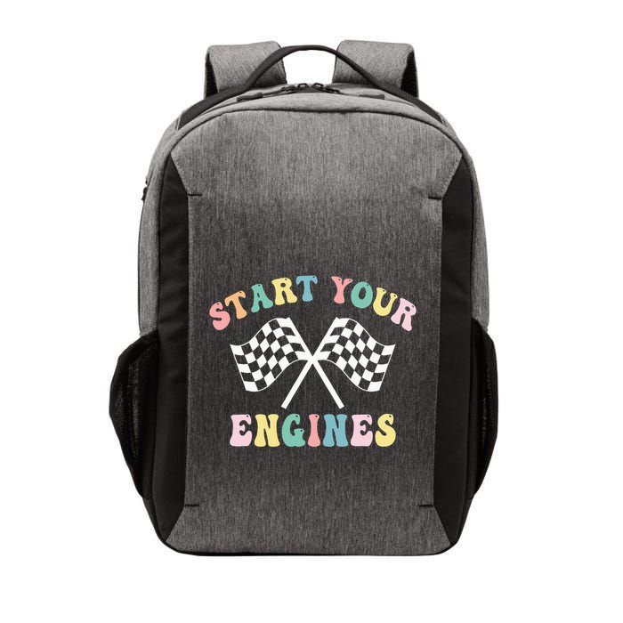 Start Your Engines Groovy Checkered Flag Retro Racing Vector Backpack