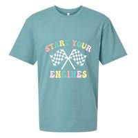 Start Your Engines Groovy Checkered Flag Retro Racing Sueded Cloud Jersey T-Shirt