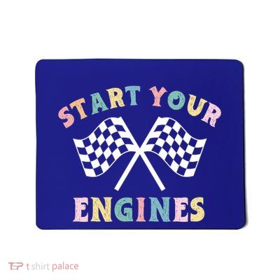 Start Your Engines Groovy Checkered Flag Retro Cheer Mom Gift Mousepad