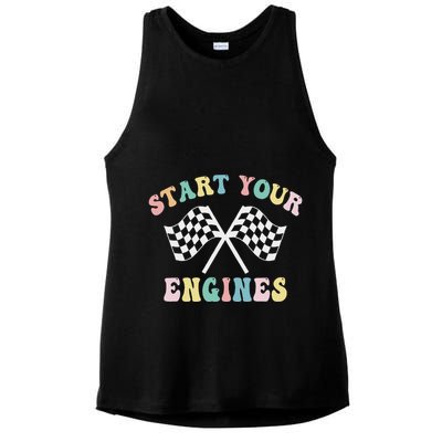 Start Your Engines Groovy Checkered Flag Retro Racing Ladies PosiCharge Tri-Blend Wicking Tank