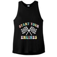 Start Your Engines Groovy Checkered Flag Retro Racing Ladies PosiCharge Tri-Blend Wicking Tank