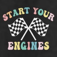 Start Your Engines Groovy Checkered Flag Retro Racing Garment-Dyed Fleece Hoodie