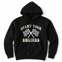 Start Your Engines Groovy Checkered Flag Retro Racing Hoodie