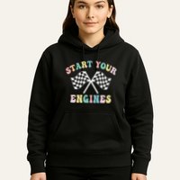 Start Your Engines Groovy Checkered Flag Retro Racing Hoodie
