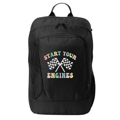 Start Your Engines Groovy Checkered Flag Retro Racing City Backpack
