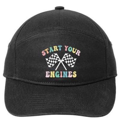 Start Your Engines Groovy Checkered Flag Retro Racing 7-Panel Snapback Hat
