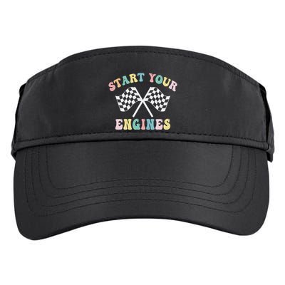 Start Your Engines Groovy Checkered Flag Retro Racing Adult Drive Performance Visor
