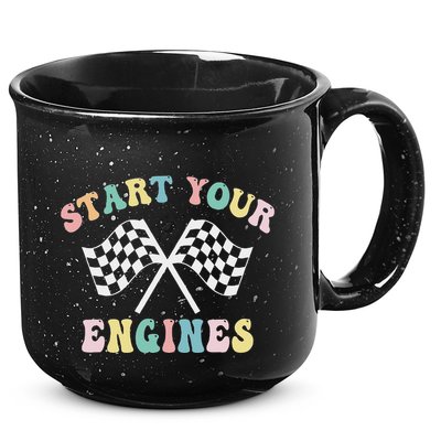 Start Your Engines Groovy Checkered Flag Retro Racing 15oz Campfire Ceramic Mug