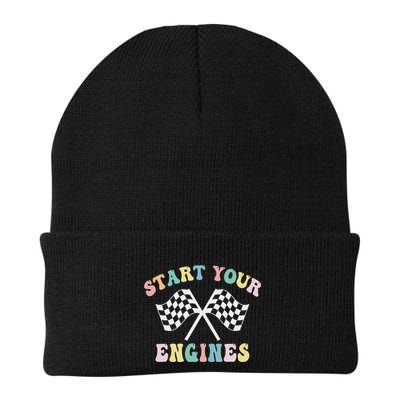 Start Your Engines Groovy Checkered Flag Retro Racing Beanie