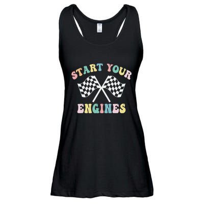 Start Your Engines Groovy Checkered Flag Retro Racing Ladies Essential Flowy Tank