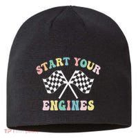 Start Your Engines Groovy Checkered Flag Retro Racing Sustainable Beanie