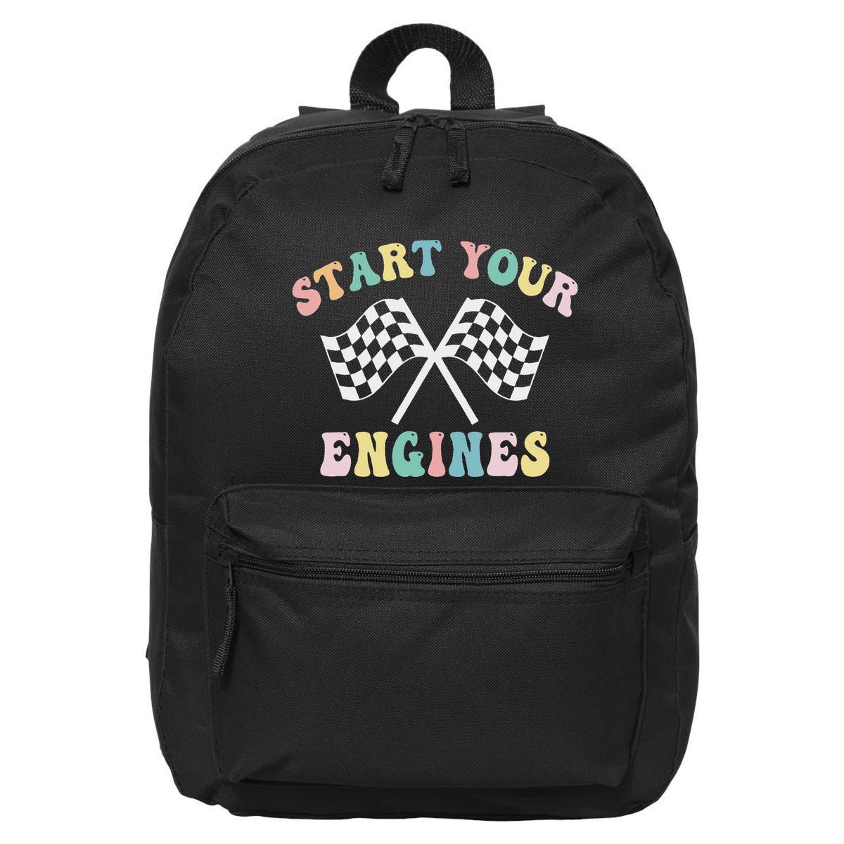 Start Your Engines Groovy Checkered Flag Retro Racing 16 in Basic Backpack