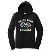 Start Your Engines Groovy Checkered Flag Retro Racing Women's Pullover Hoodie