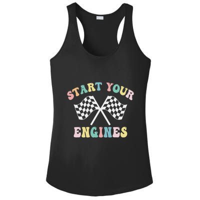 Start Your Engines Groovy Checkered Flag Retro Racing Ladies PosiCharge Competitor Racerback Tank