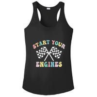 Start Your Engines Groovy Checkered Flag Retro Racing Ladies PosiCharge Competitor Racerback Tank