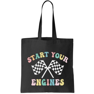 Start Your Engines Groovy Checkered Flag Retro Racing Bag