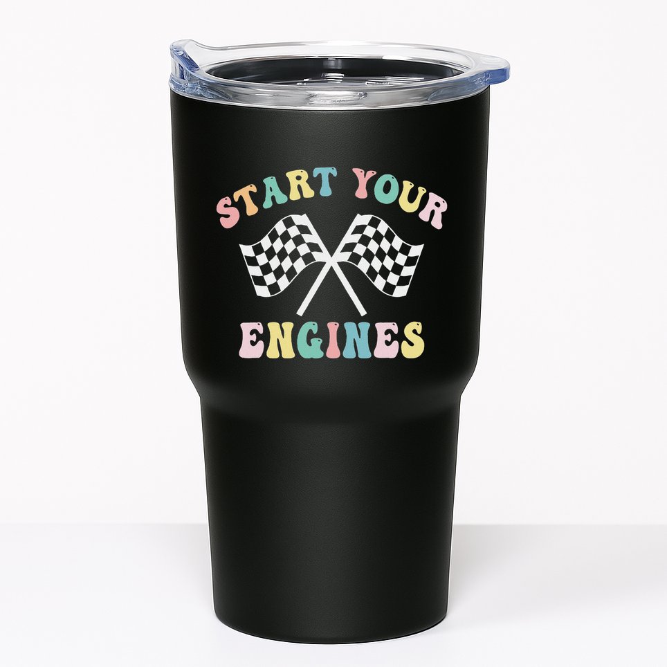 Start Your Engines Groovy Checkered Flag Retro Racing Tumbler