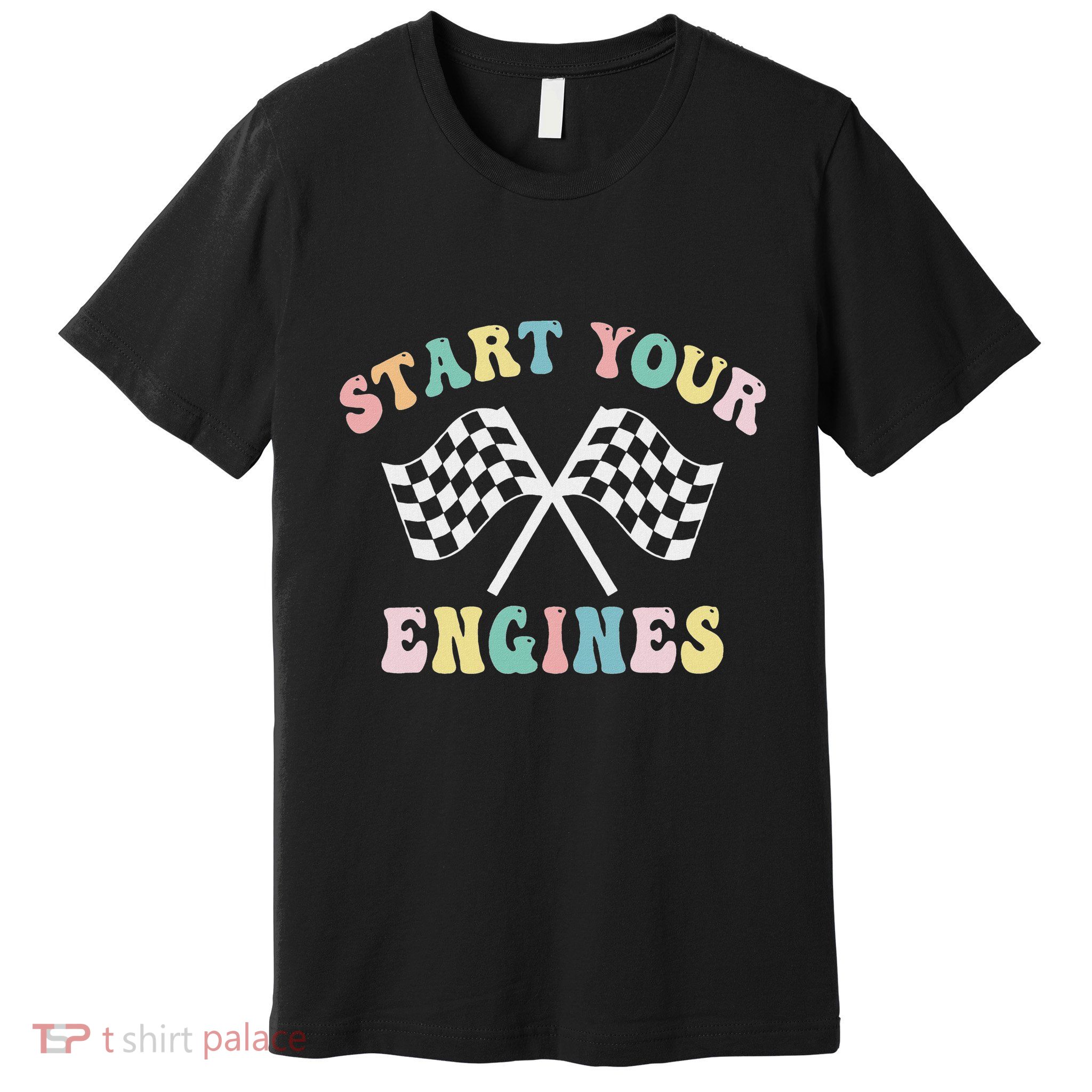 Start Your Engines Groovy Checkered Flag Retro Racing Premium T-Shirt